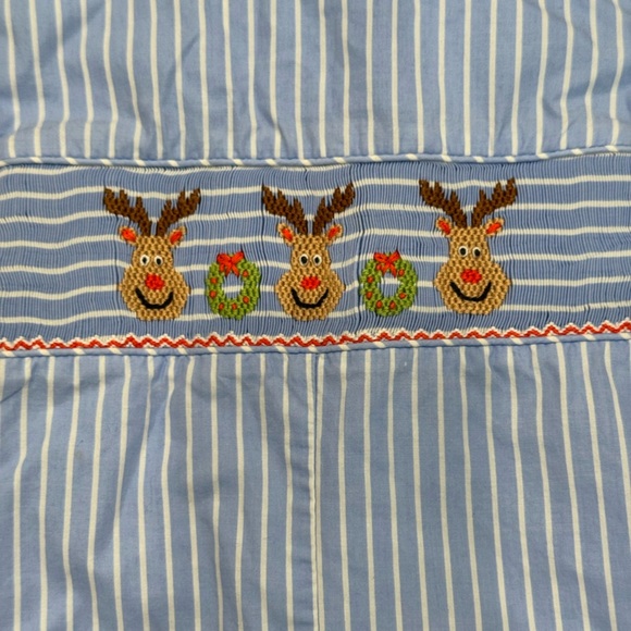 Petite Palace Smocked Holiday Reindeer Christmas Long Jon Jon Romper - Picture 2 of 7